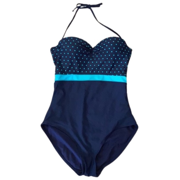 GAP Swimsuit blue polka dot TUBE one piece halter - Picture 7 of 9